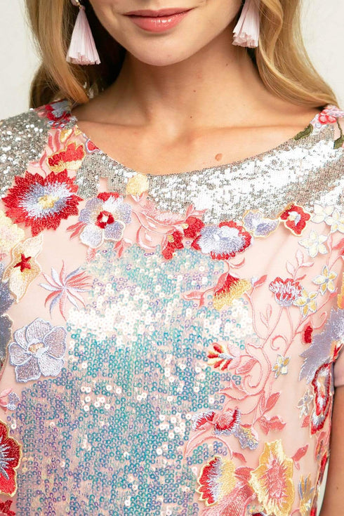 Harlan Sequin Mini Dress - Pink Crepe Soufflé